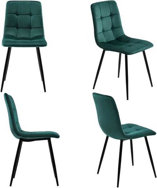Merax Essgruppe (5-tlg),Esstisch mit 4 Stühlen Set, Moderner Küchentisch Set , Holzmaserung Küchentisch mit Schwarz Metallbeinen, MDF Tischplatte in Walnussfarbe,Dunkelgrün Samt Esszimmerstühle Bild 9