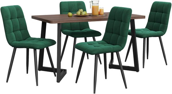 Merax Essgruppe (5-tlg),Esstisch mit 4 Stühlen Set, Moderner Küchentisch Set , Holzmaserung Küchentisch mit Schwarz Metallbeinen, MDF Tischplatte in Walnussfarbe,Dunkelgrün Samt Esszimmerstühle Bild 10