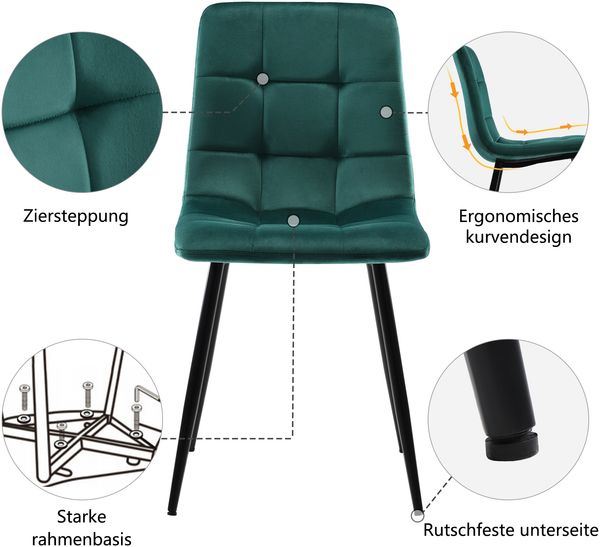 Merax Essgruppe (5-tlg),Esstisch mit 4 Stühlen Set, Moderner Küchentisch Set , Holzmaserung Küchentisch mit Schwarz Metallbeinen, MDF Tischplatte in Walnussfarbe,Dunkelgrün Samt Esszimmerstühle Bild 8