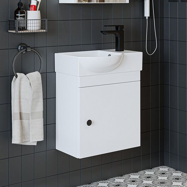Roomart Badmöbel-Set PUNTO SET, 3-teilig – Soft-Close, Waschbecken & Seitenschrank, (Komplett-Set, Badmöbelset Unterschrank mit Waschbecken Badezimmer Möbel Gäste WC), Soft-Close, Seitenschrank, Spiegelschrank, Waschbecken