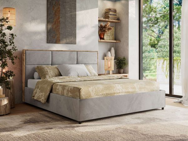Premium Polsterbett LERIO CLASSIC 140 x 200 cm mit Stauraum, gepolstertem Kopfteil, Gasdruckfedern & Lattenrost - Modernes Design, Inkl. Lattenrost Multipocket Matratze - Hellgrau Velvet - ELORI LUX