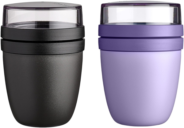 Mepal | Lunchpot Ellipse Mixed | Nordic Black + Vivid Lilac | Müslibecher to go | Unterteilung für Joghurt & Müsli | 500 ml + 200 ml | Geeignet für Gefrierschrank, Mikrowelle & Spülmaschine
