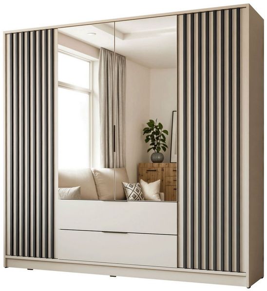 Lookway Kleiderschrank NELA 4D 206 cm Vier­türiger Schrank mit Lamellen Breite: 206 cm