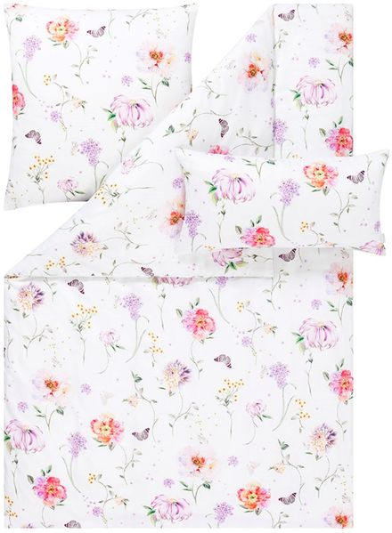 Estella Satin de Luxe Bettwäsche DD 135x200 Aluna Blüten weiß flieder 1030-985 Bild 2