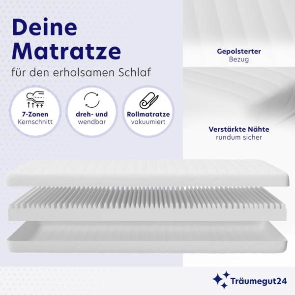 Träumegut24 - AquaFlex ergonomische 12 cm 7-Zonen Kaltschaummatratze 100 x 200 cm Härtegrad H2 & H3 : H2 & H3 : 12 cm : 100 x 200 cm Bild 5