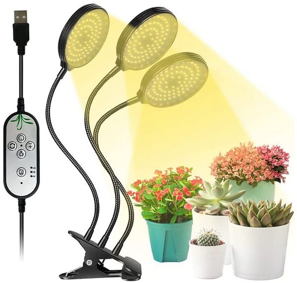 MUPOO Pflanzenlampe Pflanzenlampe LED, Dimmbar Pflanzenlicht Vollspektrum Mit Timer, 1 Clip mit 3 Lampenkopf, LED fest integriert, 1/2/3/4 Lampenköpfe,Dimmbar,Vollspektrum,USB,Timer