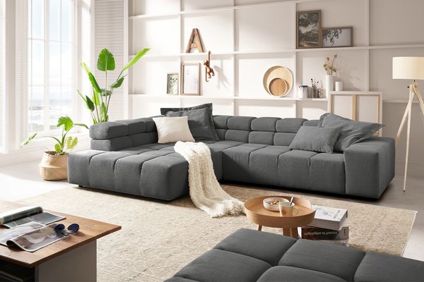 KAWOLA Sofa NEVADA Ecksofa Feincord anthrazit Recamiere links 70 x 215 x 319 cm