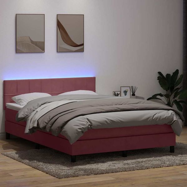vidaXL Boxspringbett mit Matratze & LED Rosa 160x220 cm Samt 3316940