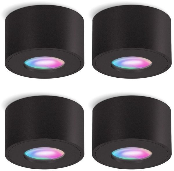 SSC-LUXon LED Außen-Deckenleuchte CELI-1 Aufbauspot flach schwarz IP44 Spritzwasserschutz mit Smart LED, Tageslichtweiß, Warmweiß, Neutralweiß