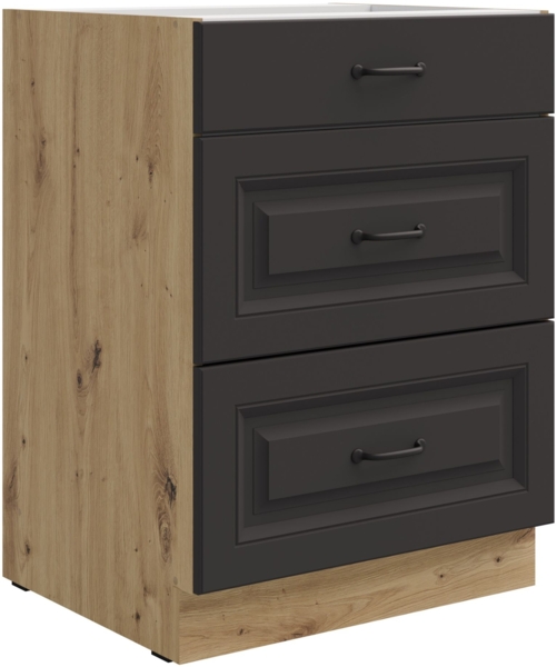 Küchen Unterschrank 60 cm Stilo Grau + Eiche Artisan Vollauszug Soft-Close Küche