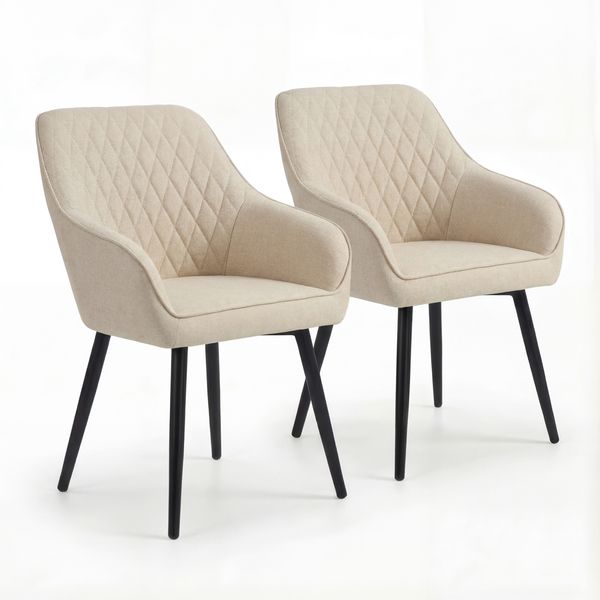HOMAVO 2er Set 'YZ8' Esszimmerstühle mit Armlehne, 59 x 65 x 78 cm, Stoff, Weiß