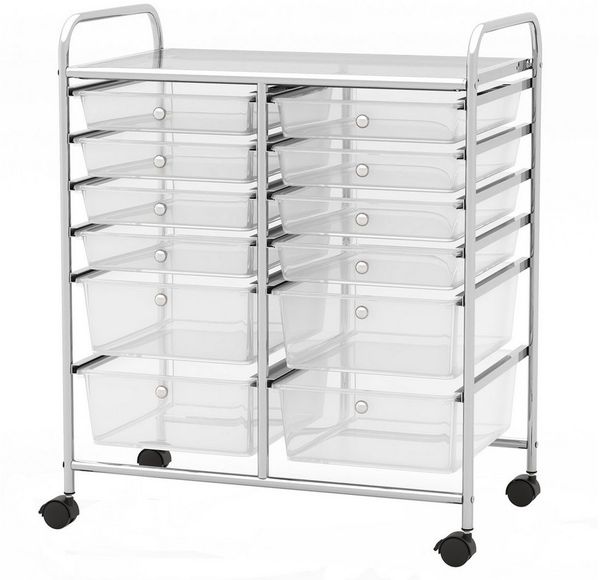 COSTWAY Rollwagen, mit Arbeitsplatte & 12 stapelbaren Schubladen, 38 x 64 x 75 cm