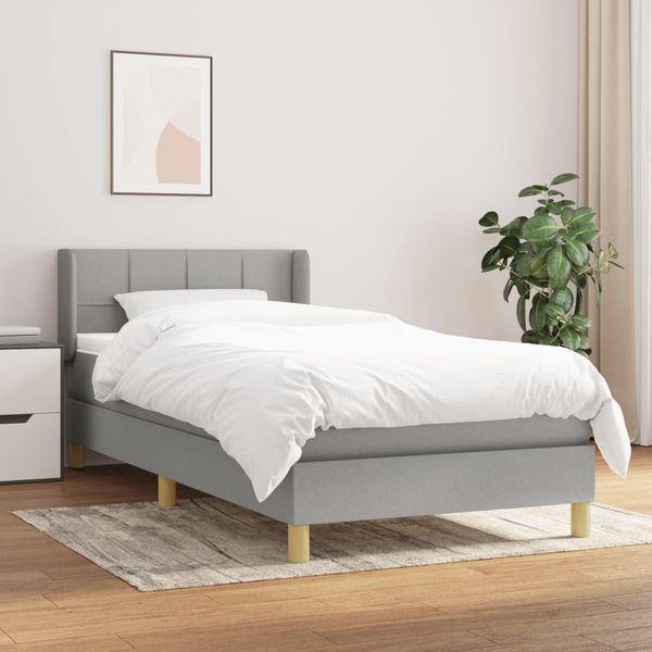 vidaXL Boxspringbett mit Matratze Hellgrau 90x190 cm Stoff 3130233