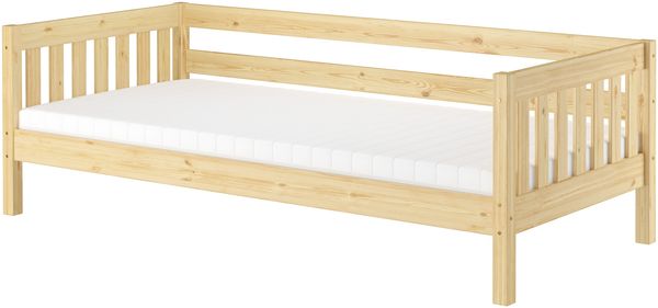 Gemütliches Kinderbett mit dreiseitiger Sicherung 90x200 cm Kiefer V-60.29-09Rollrost und Matratze inkl.