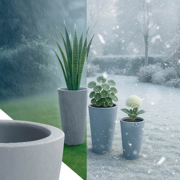 CLP 3er Set Pflanzkübel rund wetterbeständig in Steinoptik mit Ablauf,grau Bild 5