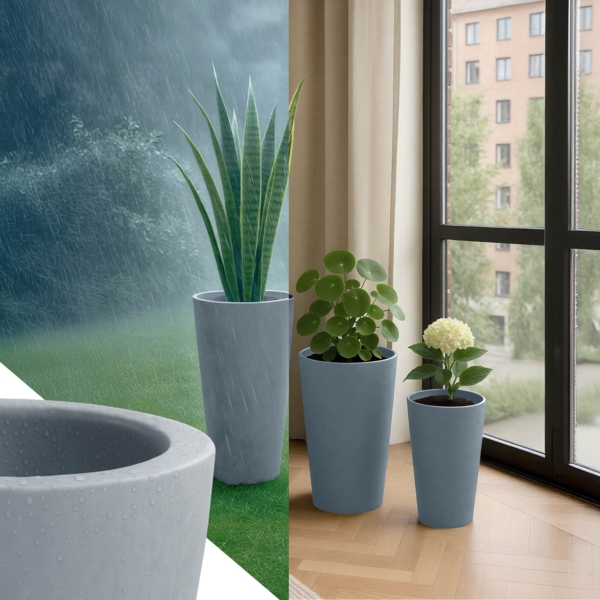 CLP 3er Set Pflanzkübel rund wetterbeständig in Steinoptik mit Ablauf,grau Bild 4