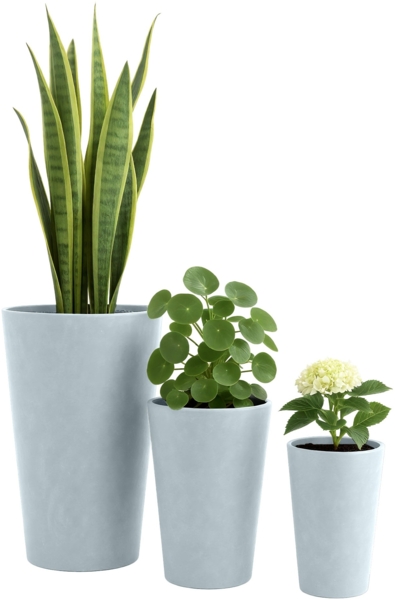 CLP 3er Set Pflanzkübel rund wetterbeständig in Steinoptik mit Ablauf,grau