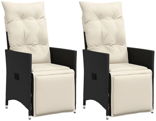 vidaXL Gartensessel mit Kissen 2 Stk. Verstellbar Schwarz Poly Rattan 365666