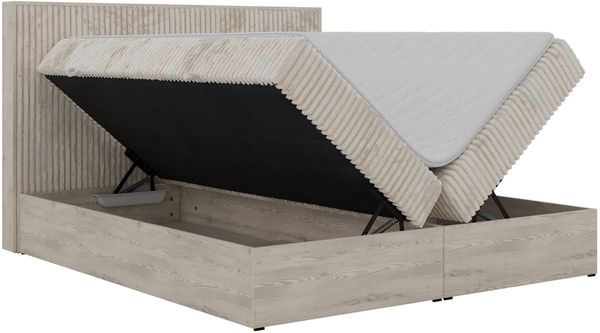 Boxspringbett NORDIC 200 x 200 cm, Doppelbett, Topper T25, Multipocket-Matratzen H3, holz Optik, Bettkasten, Polsterbett - Beige Cord Bild 8
