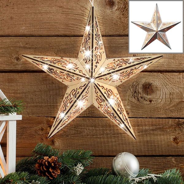 Weihnachtsstern aus Holz mit 15 LED Warmweiß