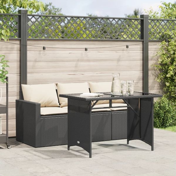 vidaXL 2-tlg. Garten-Essgruppe mit Kissen Schwarz Poly Rattan 366328