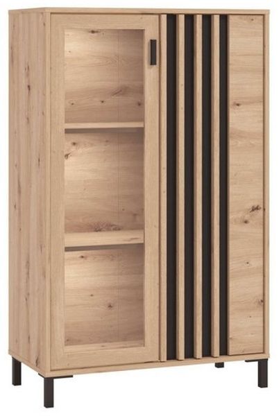 Home affaire Highboard LAVAL, Hochkommode, Vitrine, Glasvitrine, Kombi-Highboard, Modernes Highboard in Artisan-Dekor mit Glasfront & Lamellen-Optik