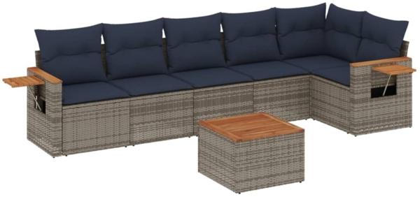 vidaXL 7-tlg. Garten-Sofagarnitur mit Kissen Grau Poly Rattan 3226838