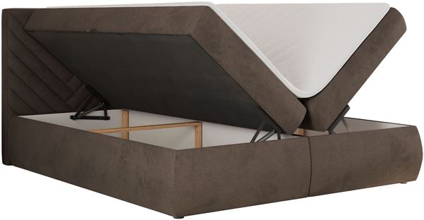 Boxspringbett AVERTA 140 x 200 cm mit Bettkasten und Topper, Doppelbett mit Bonnell-Federkernmatratze, gepolstertem Kopfteil, Stauraum, modernes Schlafzimmer Bett - Braun Velvet - H4 Bild 5