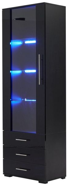 BlingBin Vitrine Hochglanzvitrine Glasvitrine Standvitrine mit LED-Beleuchtung (Aufbewahrungsschrank mit 3 Schubladen und 1-Tür, Gehärtetem Glas + Acryl, 1-St, Größe: 60*35*180cm, Tragfähig: 30kg, Bücherschrank) Vitrinenschränke für Wohnzimmer, Arbeits...