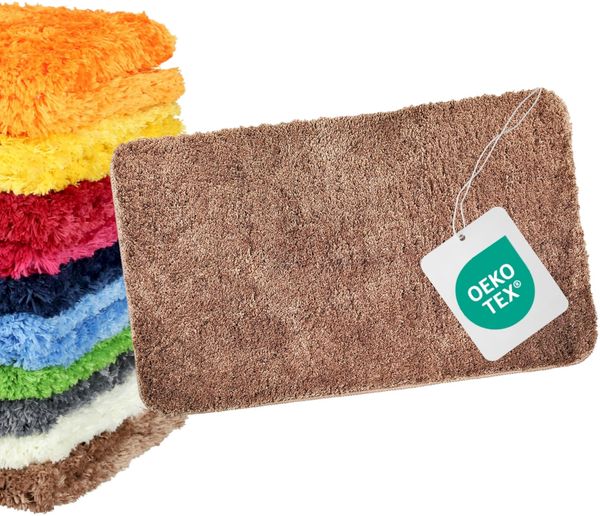 WohnDirect Badezimmerteppich 50x80 cm Braun – Badematte Flauschig & rutschfest für Dusche & Badewanne, Saugstarker Badvorleger Mikrofaser, Waschbar & Fußbodenheizung