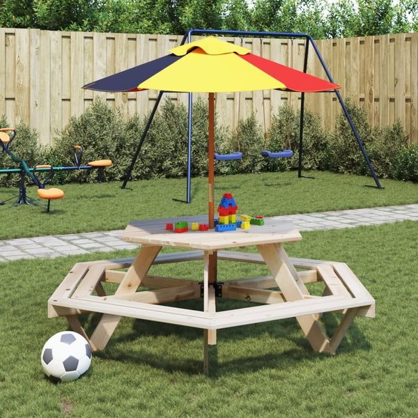 vidaXL Picknicktisch für 6 Kinder mit Sonnenschirm Sechseckig Tanne 3281625