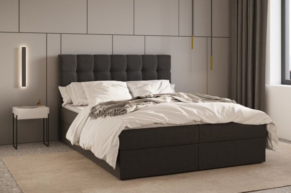 MOEBLO Boxspringbett Bett 05 (Polsterbett Kontinentalbett, Bonell, Topper, Doppelbett 140x200, gepolstertes Kopfteil mit Bettkasten), gepolstertes Kopfteil mit Bettkasten