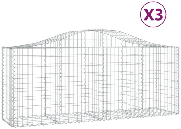 vidaXL Gabionen mit Hochbogen 3 Stk. 200x50x80/100 cm Verzinktes Eisen 3145620