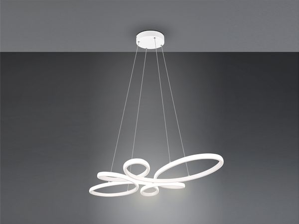 Große LED Pendelleuchte FLY geschwungen Weiß, Breite 83cm