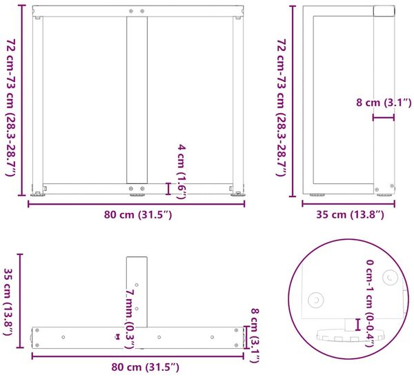 vidaXL Esstischbeine T-Form 2 Stk. Schwarz 80x35x(72-73) cm Stahl 4013060 Bild 9
