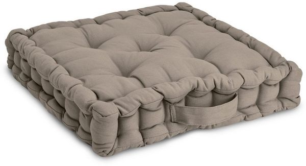 Beautissu Stuhlkissen Bodenkissen Sitzkissen Mila, 50x50cm, Taupe, Matratzenkissen 10cm, 100% Baumwolle Stuhlkissen Indoor & Outdoor
