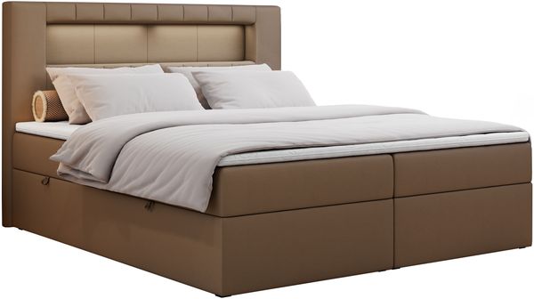 Boxspringbett - Polsterbett mit LED Kopfteil - GOLD-5 - 200x200cm - Braun Kunstleder - H3 Bild 3