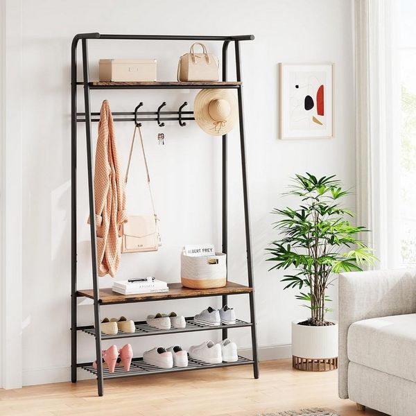 GarveeMore Garderobenständer Garderobenständer Kleiderständer mit Schuhbank,4-in-1 Design Garderobe