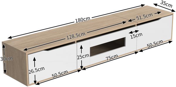 TV-Schrank Weiß Holz Hochglanz LED Beleuchtung Fernsehtisch Wandmontage Wohnzimmermöbel Bild 8