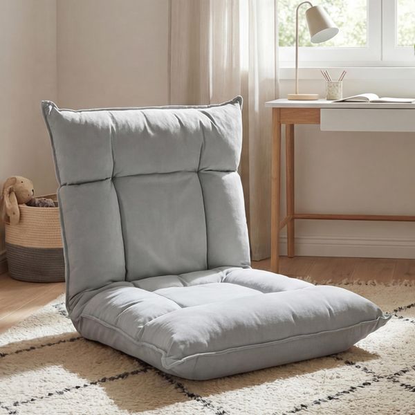 Bodensessel HWC-N44, Relaxsessel Bodenkissen Bodensofa Klappsessel 6 Relaxpositionen, stabiles Gestell Samt ~ hellgrau