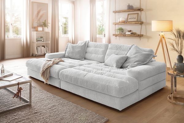 KAWOLA Big Sofa LANA Stoff hellgrau 83 x 178 x 296 cm