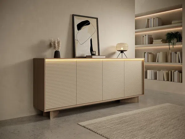 Vente-unique - MAYRONA Sideboard Holz, Platte BeigeBeige - B 40 cm x H 84,4 cm x L 204 cm