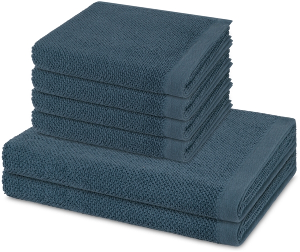 Möve Bliss 6 tlg. Frottier-Set - 4 X Handtuch (50 X 100cm), 2 X Duschtuch (67 X 140cm) - 500 - Steel blue