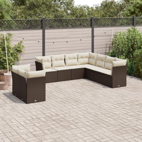 vidaXL 9-tlg. Garten-Sofagarnitur mit Kissen Braun Poly Rattan 3217843