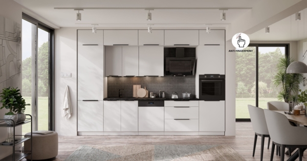 Küche ARIA K-WH - NAGU 340 cm Anti Fingerprint Küchenzeile Küchenblock Singleküche Einbauküche