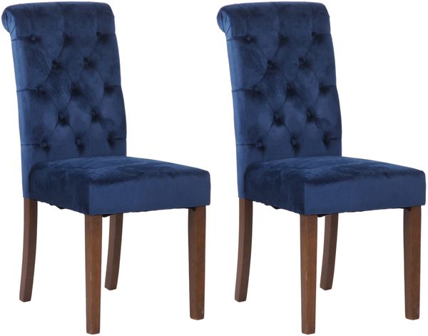 2er Set Esszimmerstühle WALES Samt - 98x45x63cm, blau, Holz Gestell Stühle Esszimmerstühle Stuhl Esszimmer Esstisch Stühle Küchenstuhl