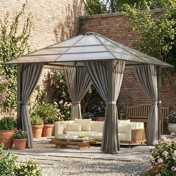 JUMMICO 3x3m Aluminium Garten Pavillon,Das lichtdurchlässige Verdeck schützt vor Wind und Regen, lässt Aber gleichzeitig die warmen Sonnenstrahlen und den Sternenhimmel bei Nacht herein