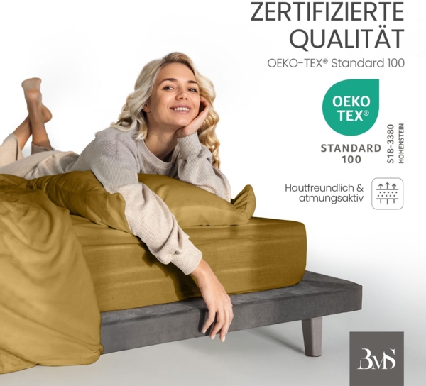 Bettwaesche-mit-Stil Mako-Satin Spannbettlaken gold 160x200cm Höhe 5-10cm Bild 4