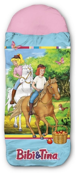 BERONAGE Kinderschlafsack Bibi und Tina Freunde Blau/Rosa Kinder-Schlafsack, 140 cm + 30 cm (Kapuze) x 70 cm