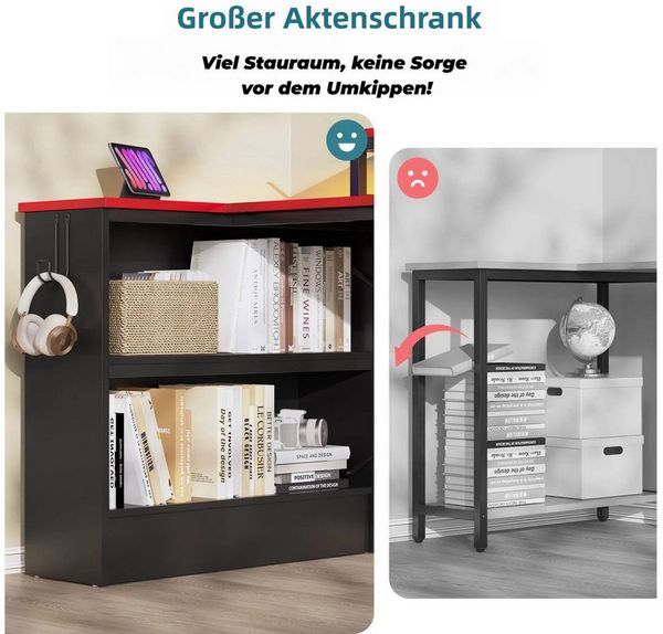 Bestier Computertisch Schreibtisch mit RGB-Beleuchtung und Halterungen (107x80x89cm Reversibler Gamingtisch mit Stauraum, Monitorständer), Eckschreibtisch Breite 107 cm